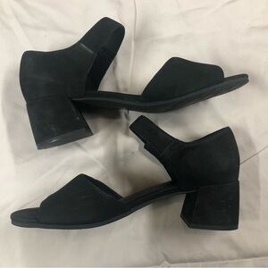 Eileen Fisher Black Suede Low Block Heel Sandals